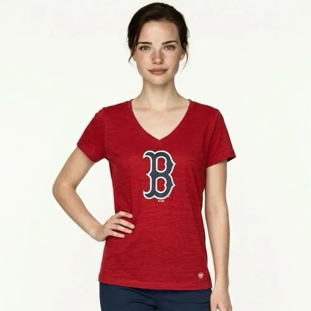 47 BRAND | NEW Boston Red Sox MLB Red V-Neck Logo Tee Women’s Size Large